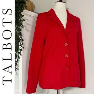 Talbots Women's Red 3 Button Front‎ Blazer Jacket 100% Merino Wool Coat Sz Large
